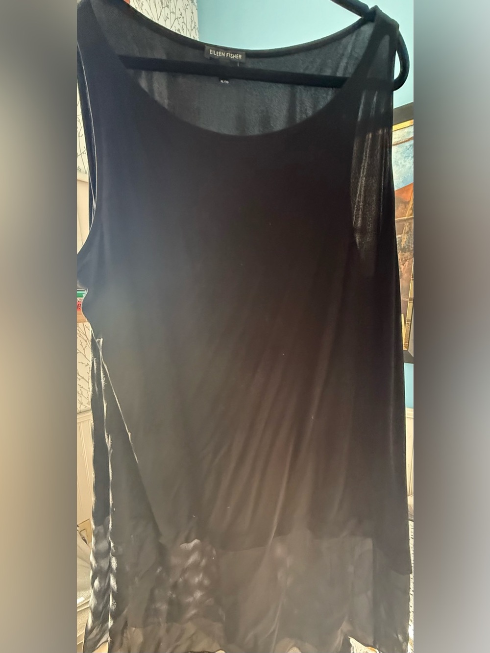 Eileen Fisher Black Sheer Layered Scoop Neck dress